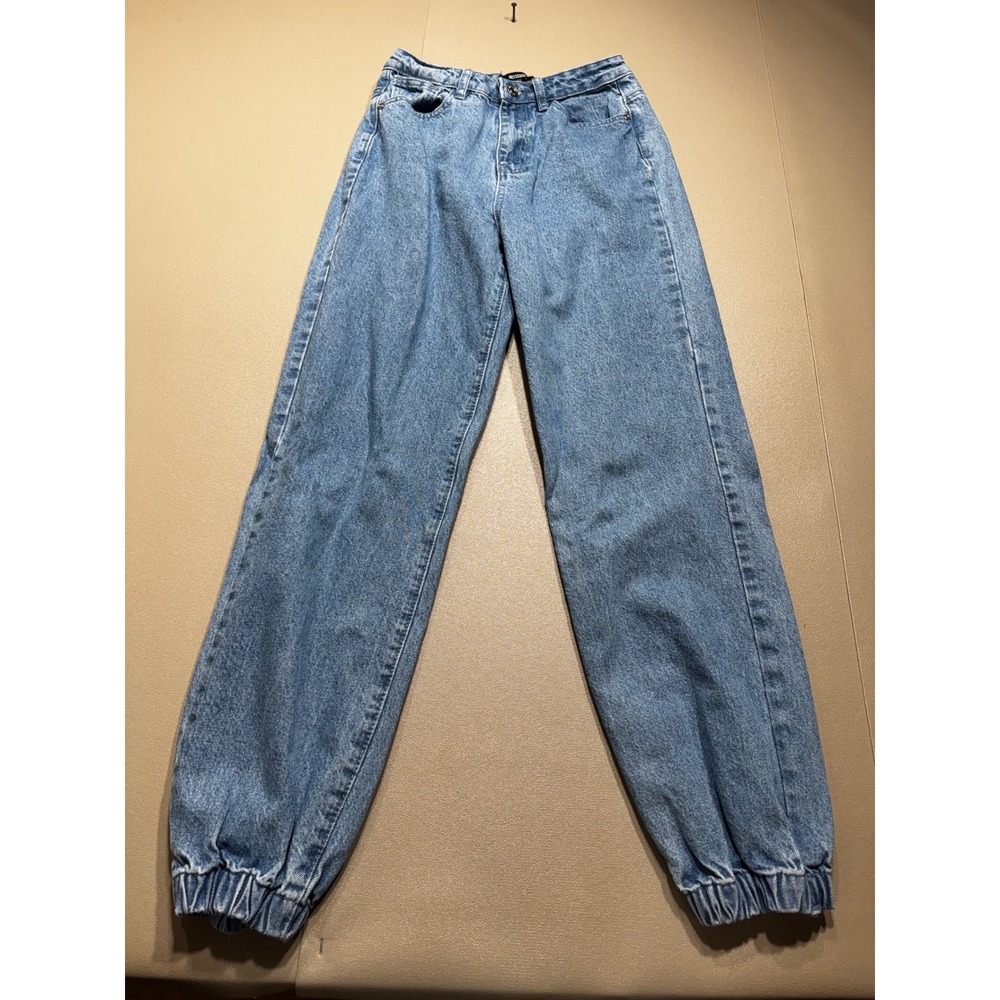 Missguided Blue Denim Joggers High Waisted Elastic Cuff‎ Jeans US 2 G1806528